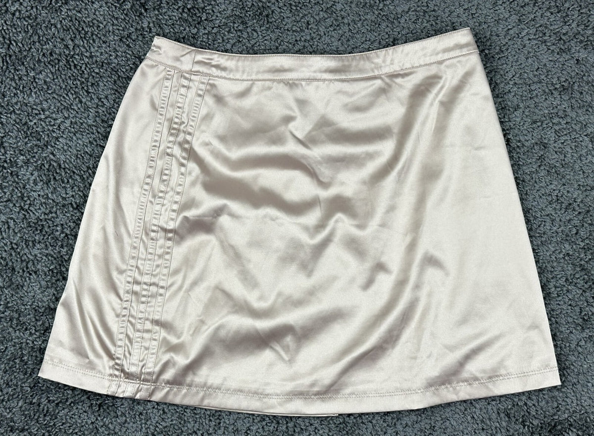 Adidas 2000 Luxe Wrap Satin Rhinestone Mini Skirt Beige Tan Medium