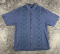 Tommy Bahama Mens XLT Blue Silk Cotton Embroidered Palm Camp Shirt Big Tall
