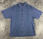 Tommy Bahama Mens XLT Blue Silk Cotton Embroidered Palm Camp Shirt Big Tall