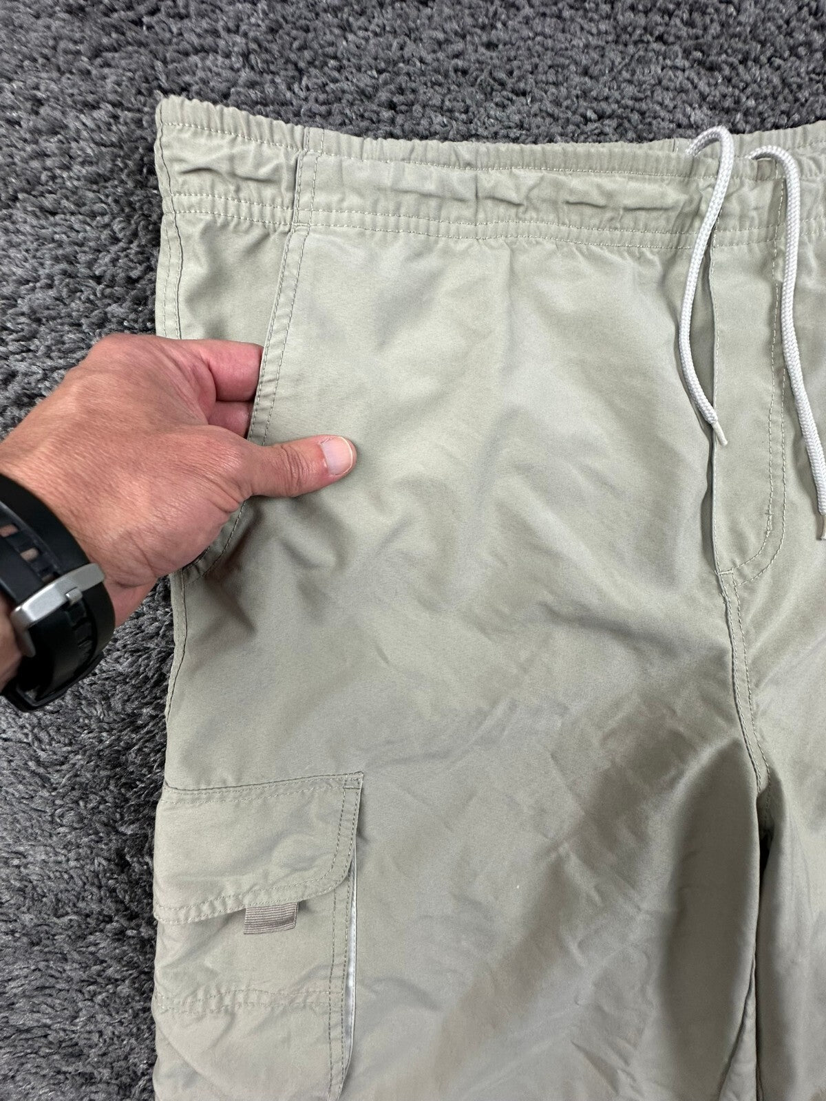Vintage Quiksilver Cargo Shorts Men 41 Waist Tan Drawstring Y2K Sz L
