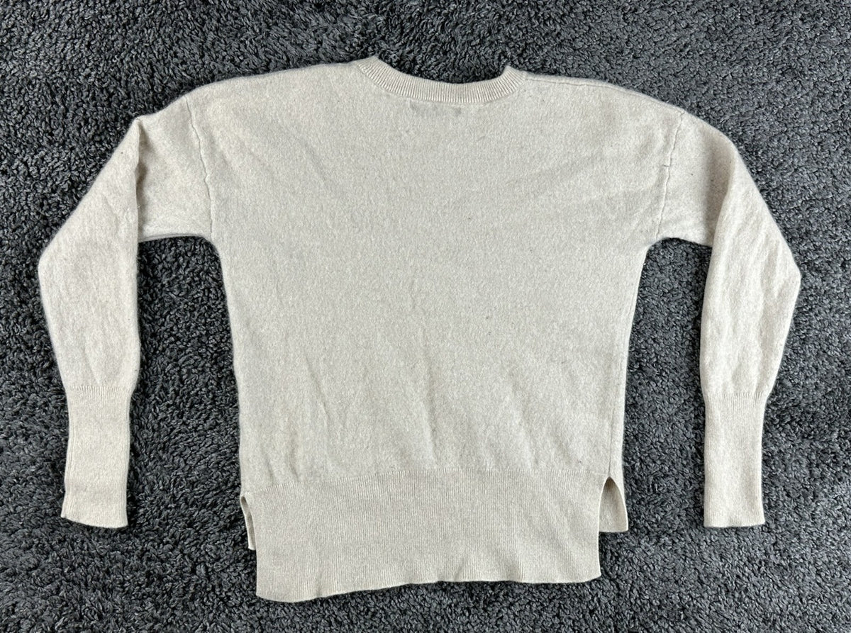 Tahari Womens M 100% Cashmere 2-Ply Crewneck Sweater Oatmeal Beige High Low