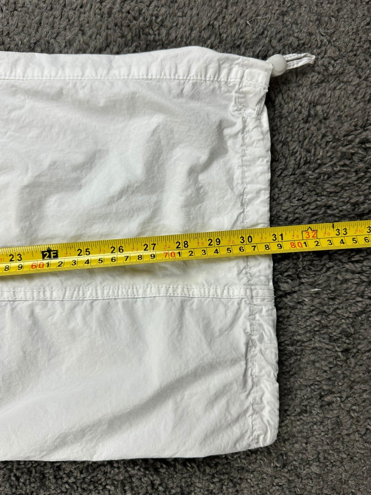 ZARA Mens Large White Cotton Parachute Pants Drawstring Cuffs Wide Leg Track