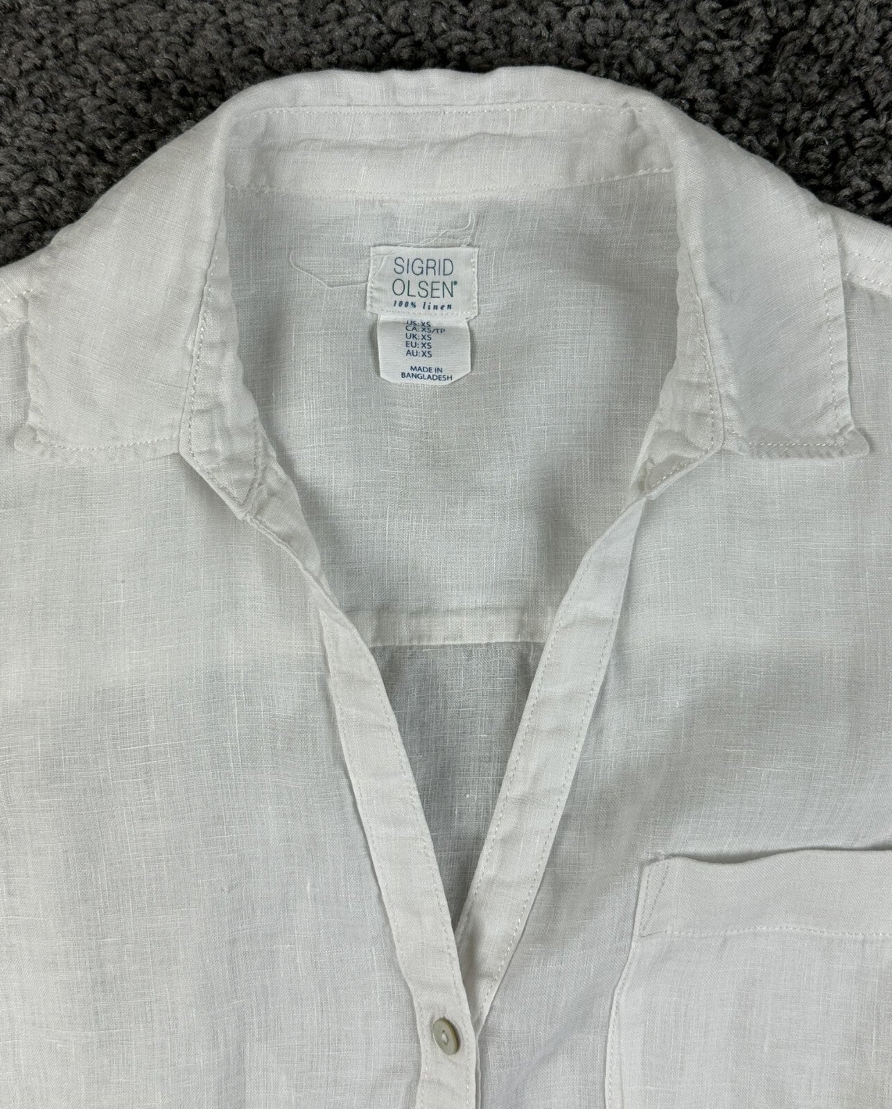 Sigrid Olsen 100% Linen Long Sleeve Shirt Womens White Button Down Roll Tab XS
