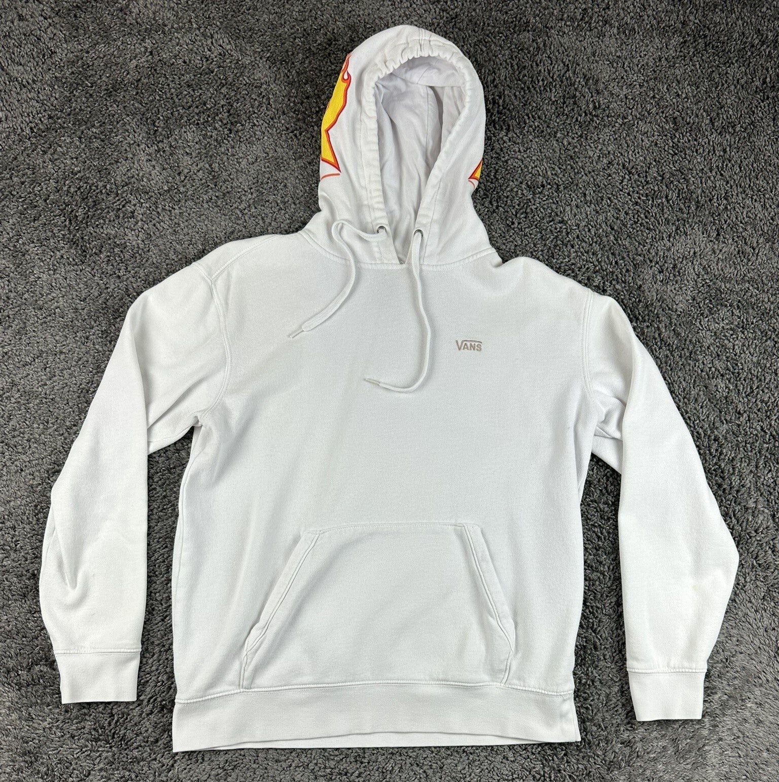 Vans x Thrasher Mens Hoodie White Flame Logo Pullover Skateboarding Sz Medium