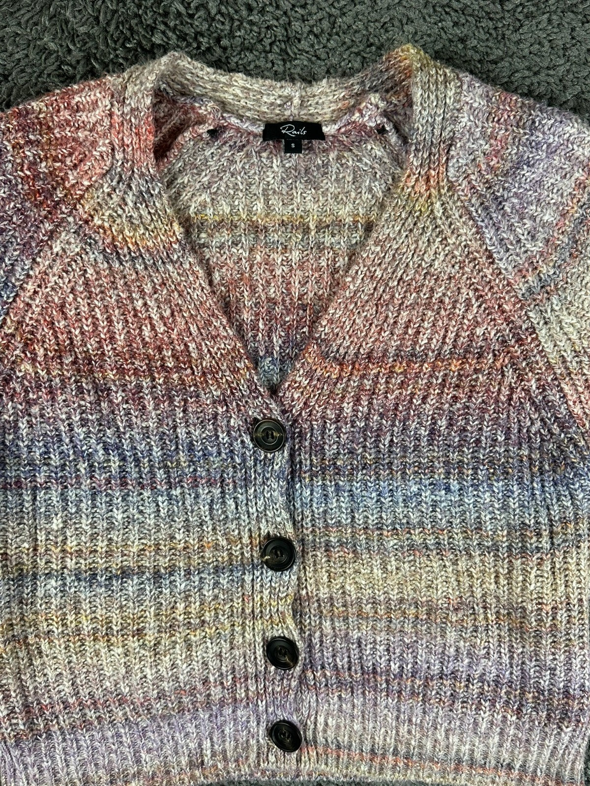 Rails Josie Space Dye Cardigan Sweater Womens S Amethyst V Neck Chunky Knit Soft