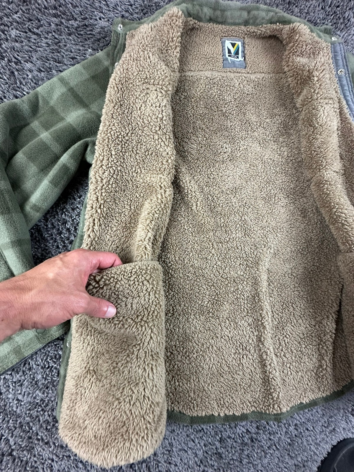 Voyager Mens Green Plaid Sherpa Lined Fleece Shirt Jacket Snap Shacket Sz Large