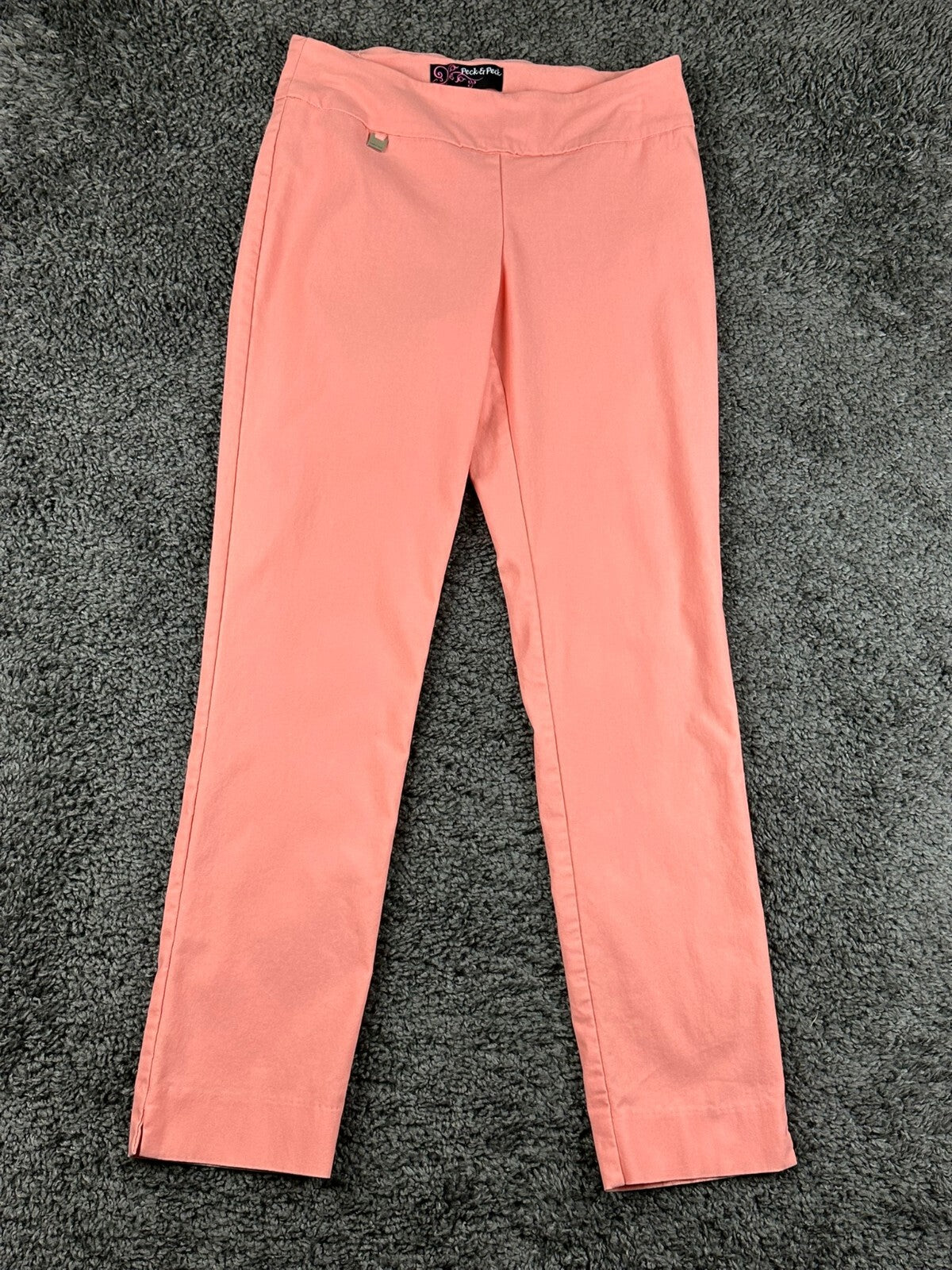Peck & Peck Womens 6 Coral Pink Stretch Pull On Ankle Pants Trousers Straight