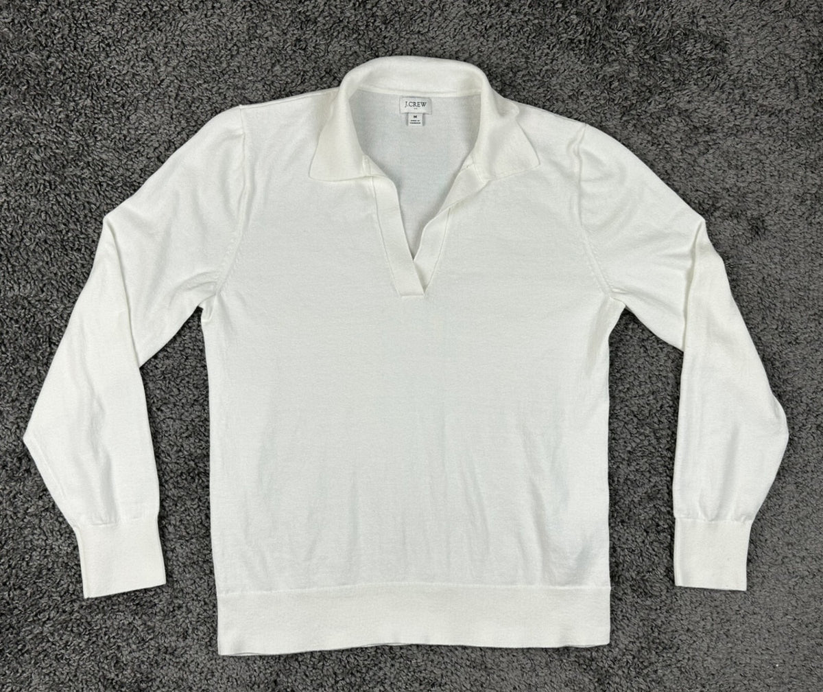 J.Crew Women's Cotton Johnny-Collar Long Sleeve Sweater White Medium
