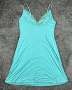 Natori Womens M Teal Floral Embroidered Chemise Slip Dress Nightgown