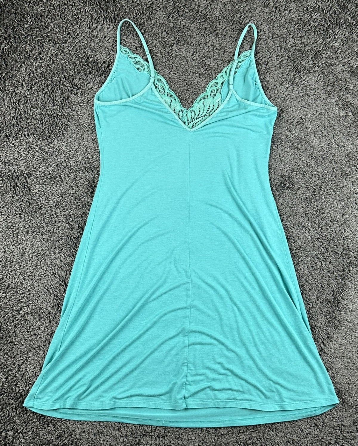 Natori Womens M Teal Floral Embroidered Chemise Slip Dress Nightgown