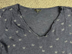 Rails Women's Size S Blue White Butterfly Print Linen Tencel V-Neck Tee Top