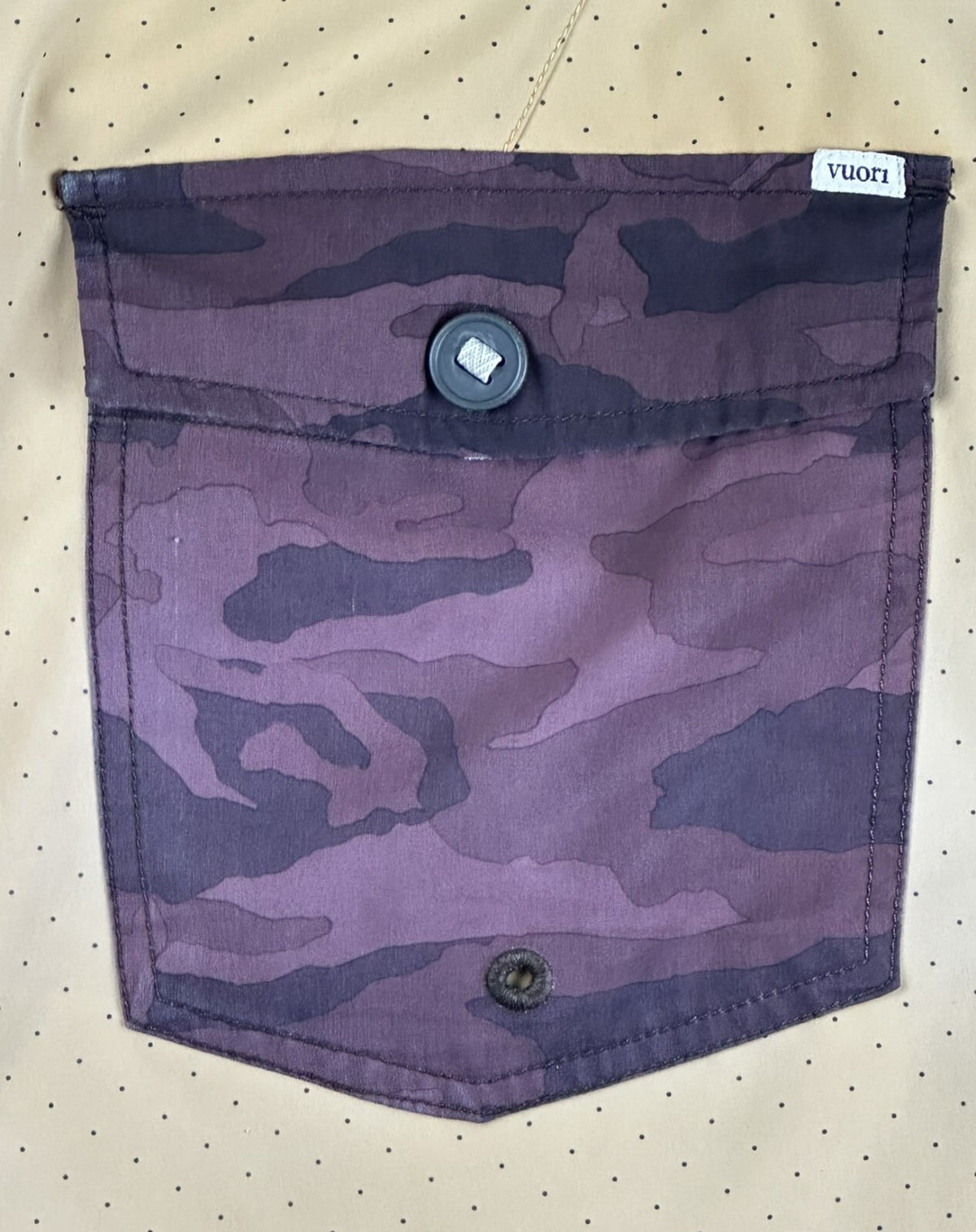 Vuori Cruise Boardshorts Mens L 36 Tan Polka Dot Camo 4-Way Stretch Swim Trunks