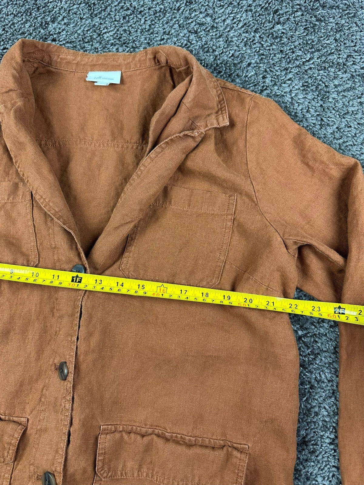 J Jill Love Linen Womens Medium Rust Long Sleeve Button Up Overshirt