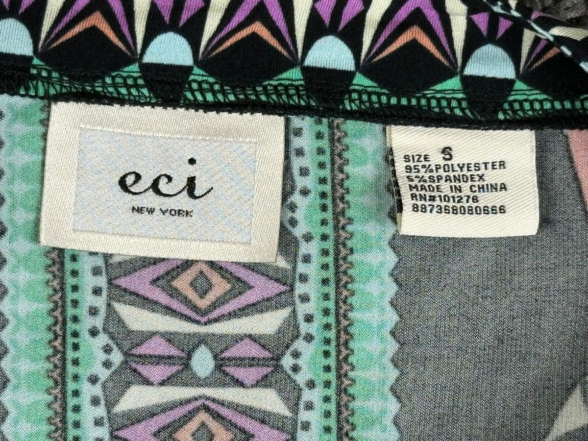 ECI New York Dress Womens S Small Black Multi Geometric Paisley Stretch