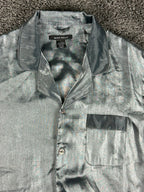 Max Deco Mens L Silver Grey Satin Long Sleeve Button Up Pajama Shirt Top