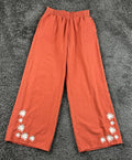 Rhythm Womens Linen Blend Wide Leg Pants Orange Sz 2 Floral Embroidered Pull On