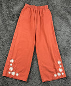 Rhythm Womens Linen Blend Wide Leg Pants Orange Sz 2 Floral Embroidered Pull On