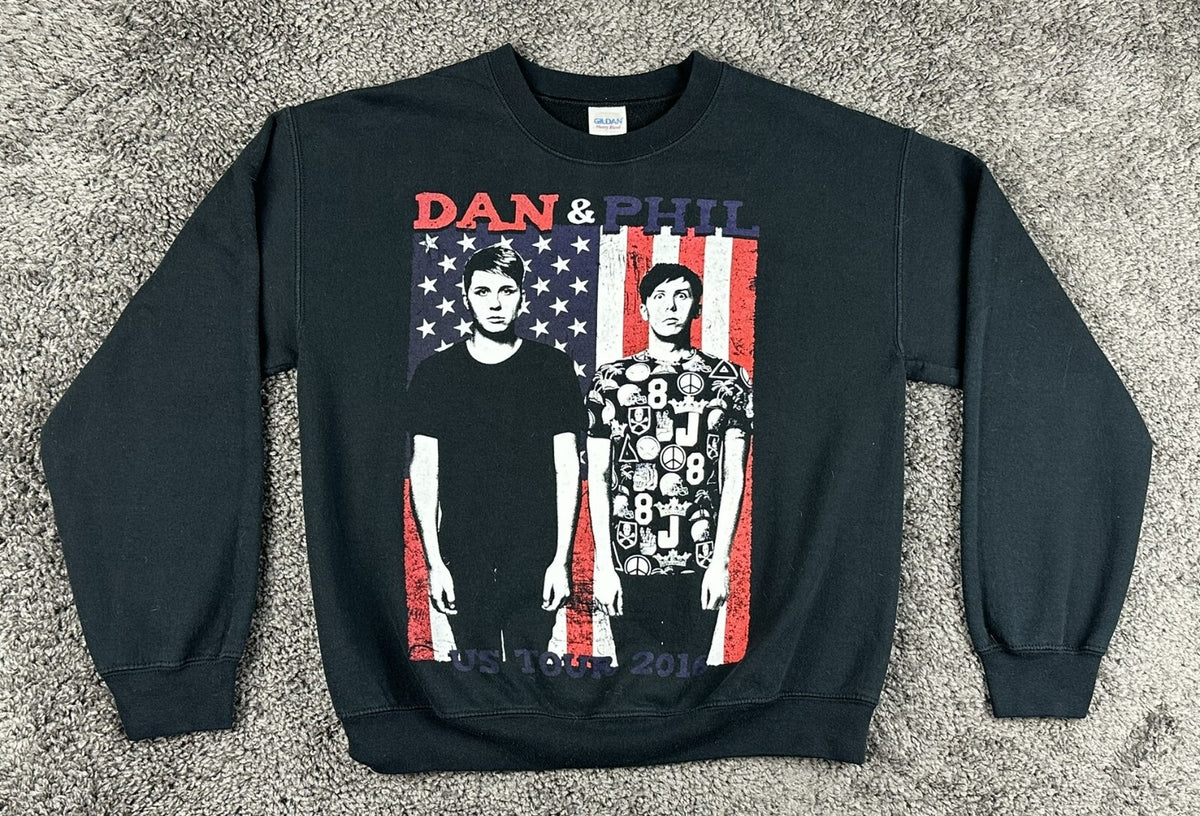 Dan and Phil US Tour 2016 Mens Medium Black Graphic Sweatshirt Pullover Top