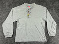 Vintage 90s Disney Mickey Minnie Donald Pluto Embroidered Henley Shirt Grey Sz L