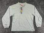 Vintage 90s Disney Mickey Minnie Donald Pluto Embroidered Henley Shirt Grey Sz L