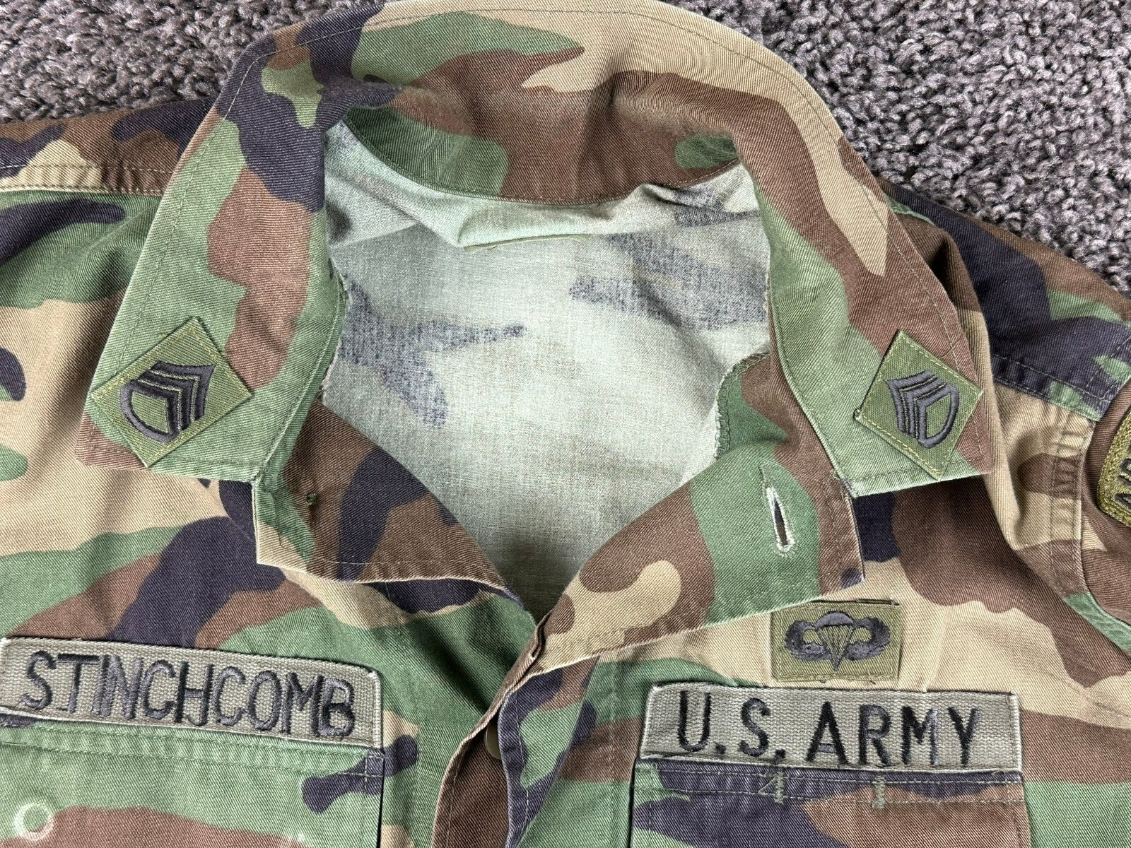Vintage US Army Special Forces Airborne Woodland Camo BDU Jacket Small Regular