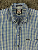 Vintage Façonnable Mens L Blue Plaid Short Sleeve Shirt USA