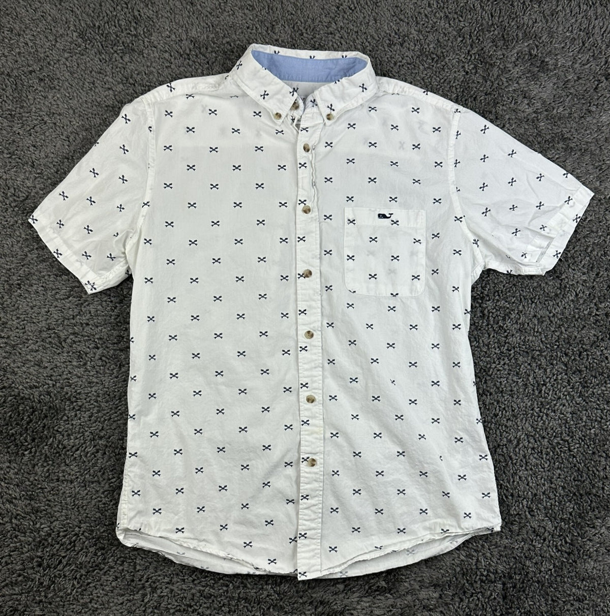 Vineyard Vines Mens M Fishbone Print Short Sleeve Button Down Shirt