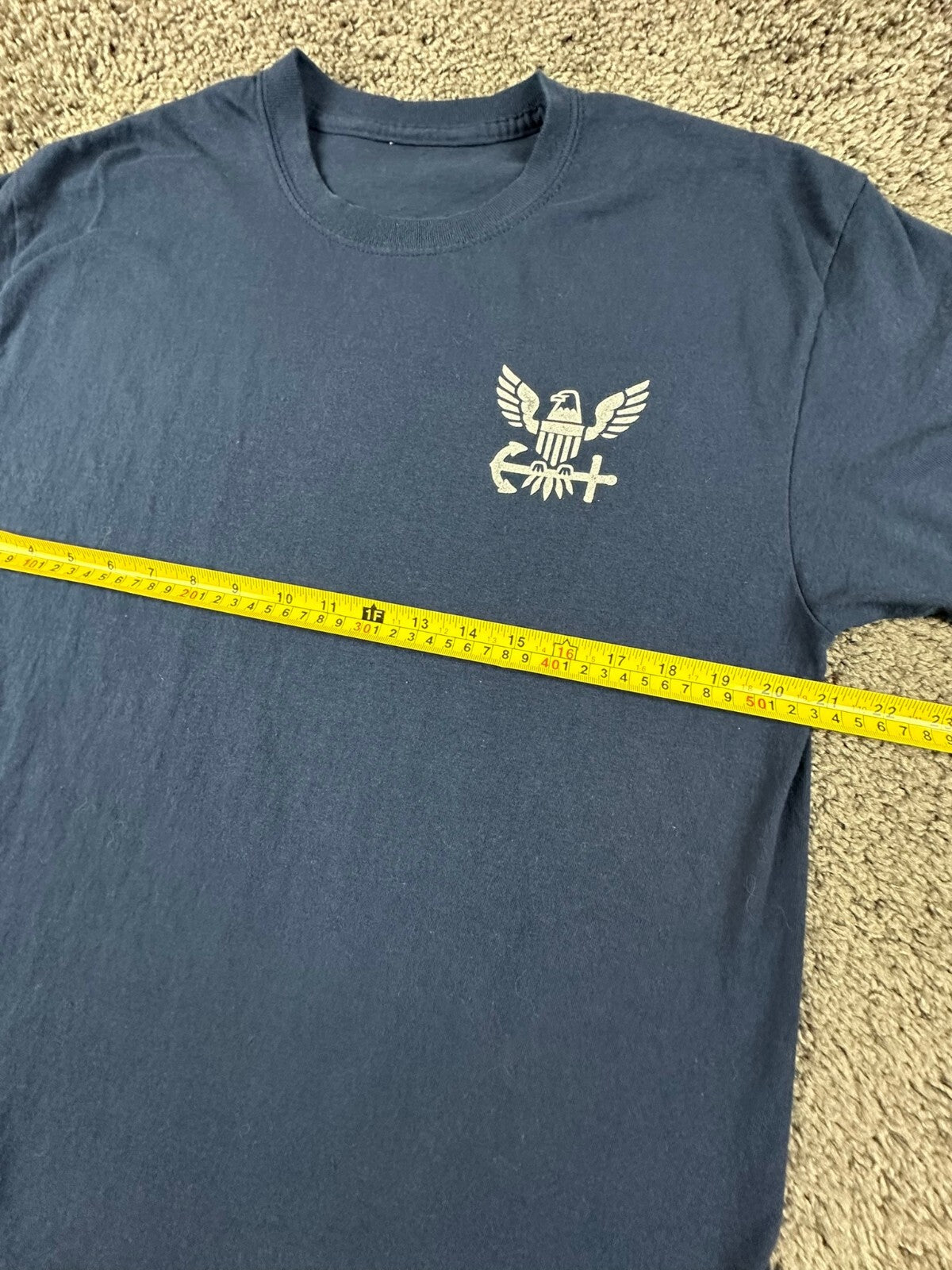 US Navy Mens L Graphic T-Shirt Blue Patriotic Eagle Anchor Flag Back Print