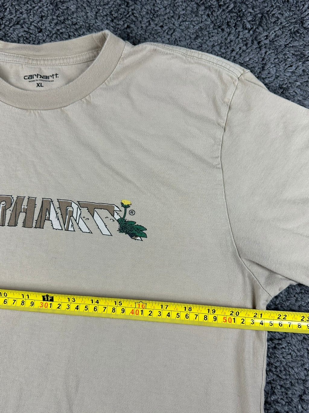Carhartt WIP Mens XL Wall Beige Dandelion Script Organic T-Shirt