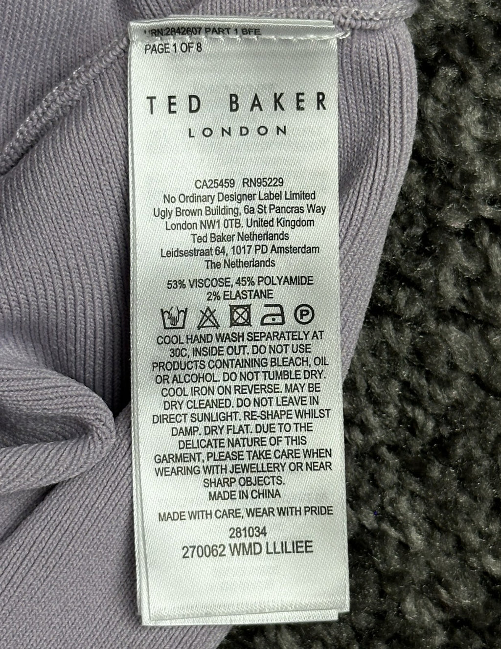 Ted Baker London Liliiee Light Purple Lilac Knit Front Zip Skater Dress Size 3