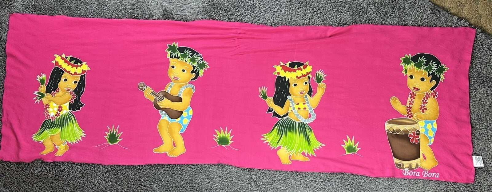 Teihotu Creations Bora Bora Pareo Sarong Pink Tahiti Rayon Handmade 67x21