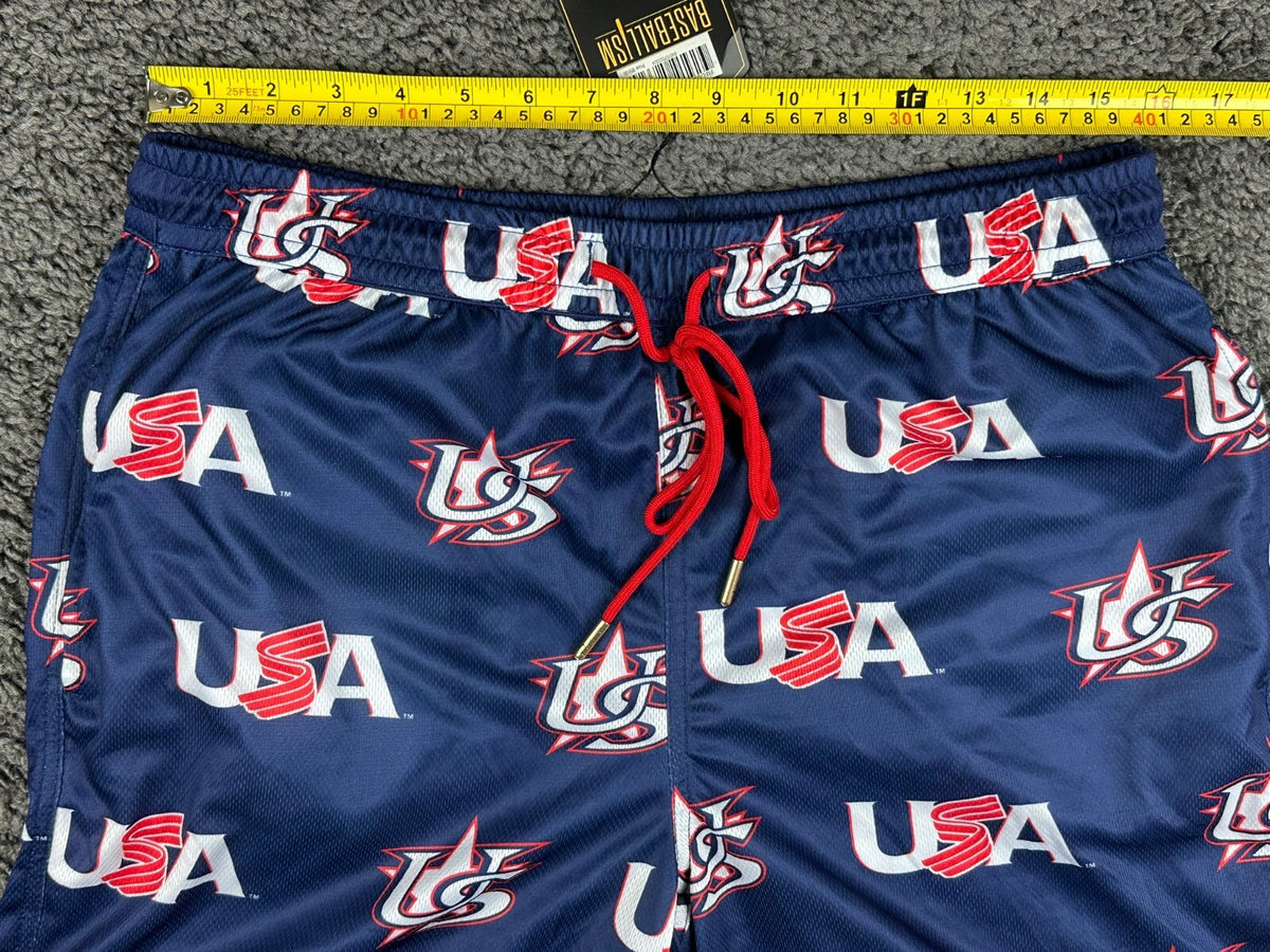 Baseballism x USA Baseball  Mesh Athletic Shorts Navy Blue Large Pockets NWT