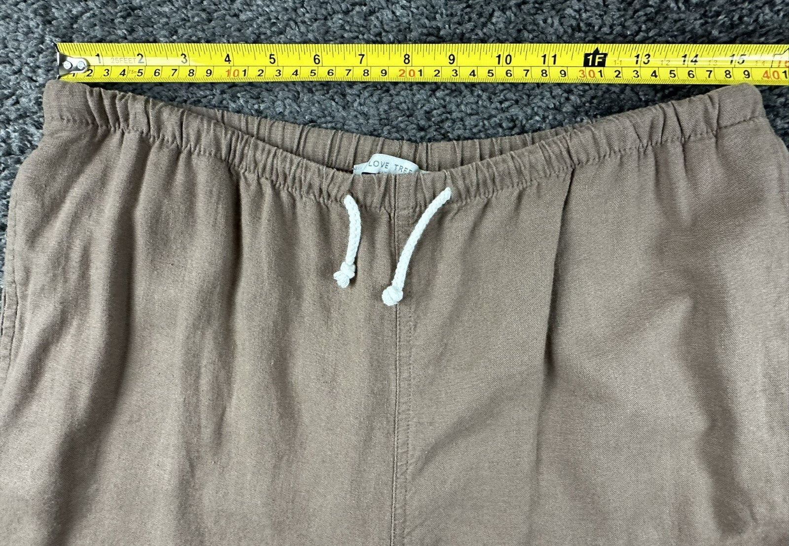 Love Tree Linen Blend Pants Womens Brown Wide Leg Drawstring Casual Beach Sz L