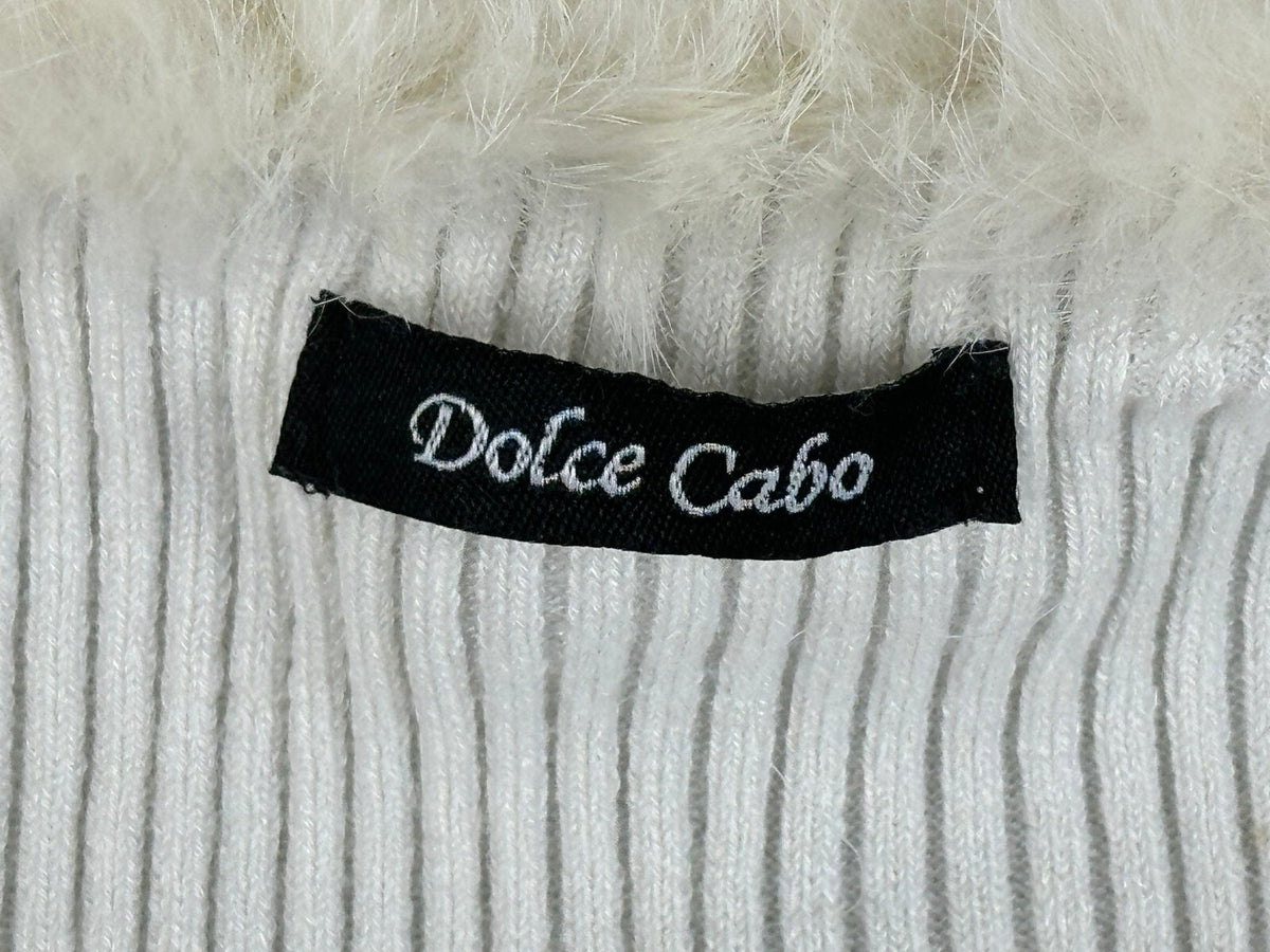 Dolce Cabo Womens Large White Rabbit Fur Blend Ribbed Knit Zip Sweater Jacket