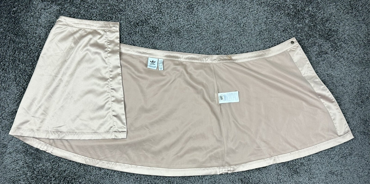 Adidas 2000 Luxe Wrap Satin Rhinestone Mini Skirt Beige Tan Medium