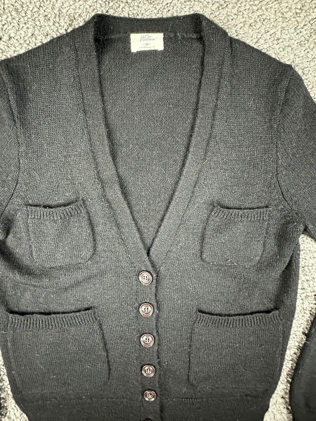 Wallace Madewell Womens Black Alpaca Wool Elbow Patch Cardigan Sweater Size M