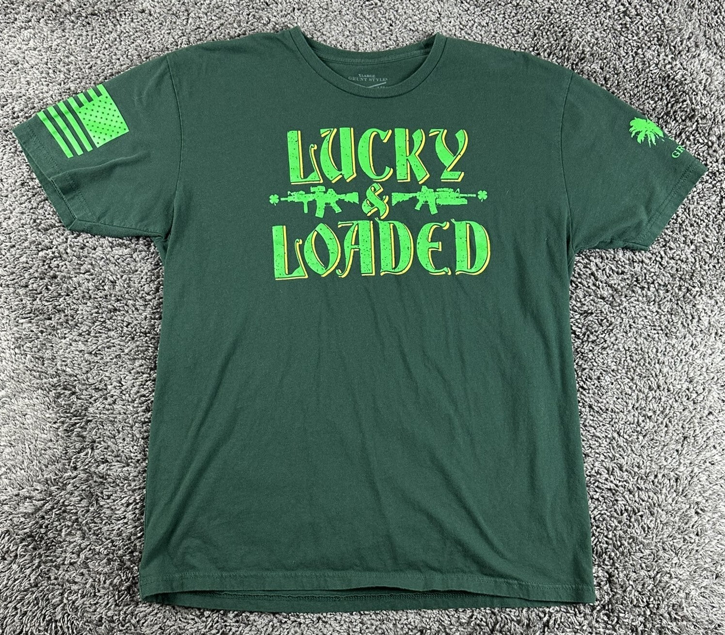 Grunt Style Lucky & Loaded T-Shirt Men Green St Patrick’s Day Graphic Tee Sz XL