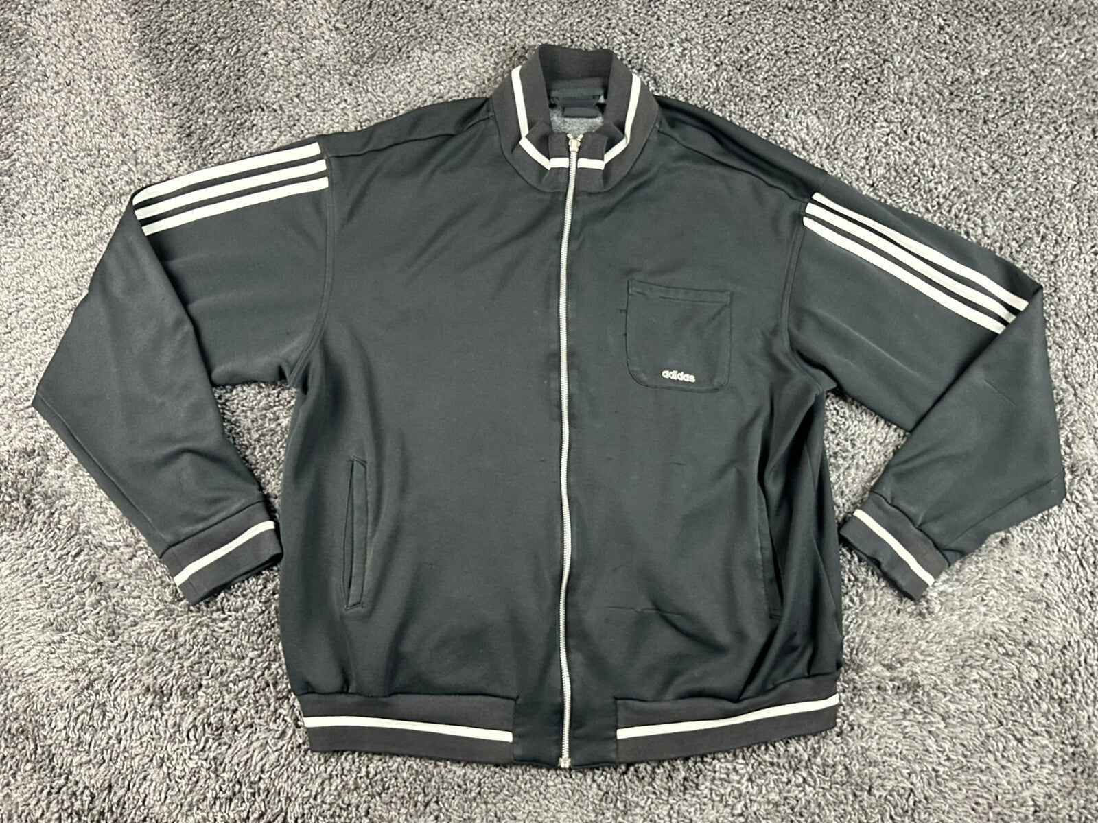 Vintage 2004 Adidas Track Jacket Mens Black White 3 Stripes Y2K Full Zip Sz 2XL