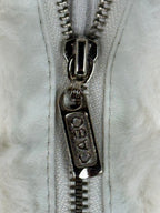 Dolce Cabo Womens Large White Rabbit Fur Blend Ribbed Knit Zip Sweater Jacket