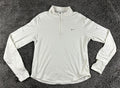 Nike Swift Dri-FIT UV 1/4 Zip Running Top Women White Long Sleeve Thumbholes L