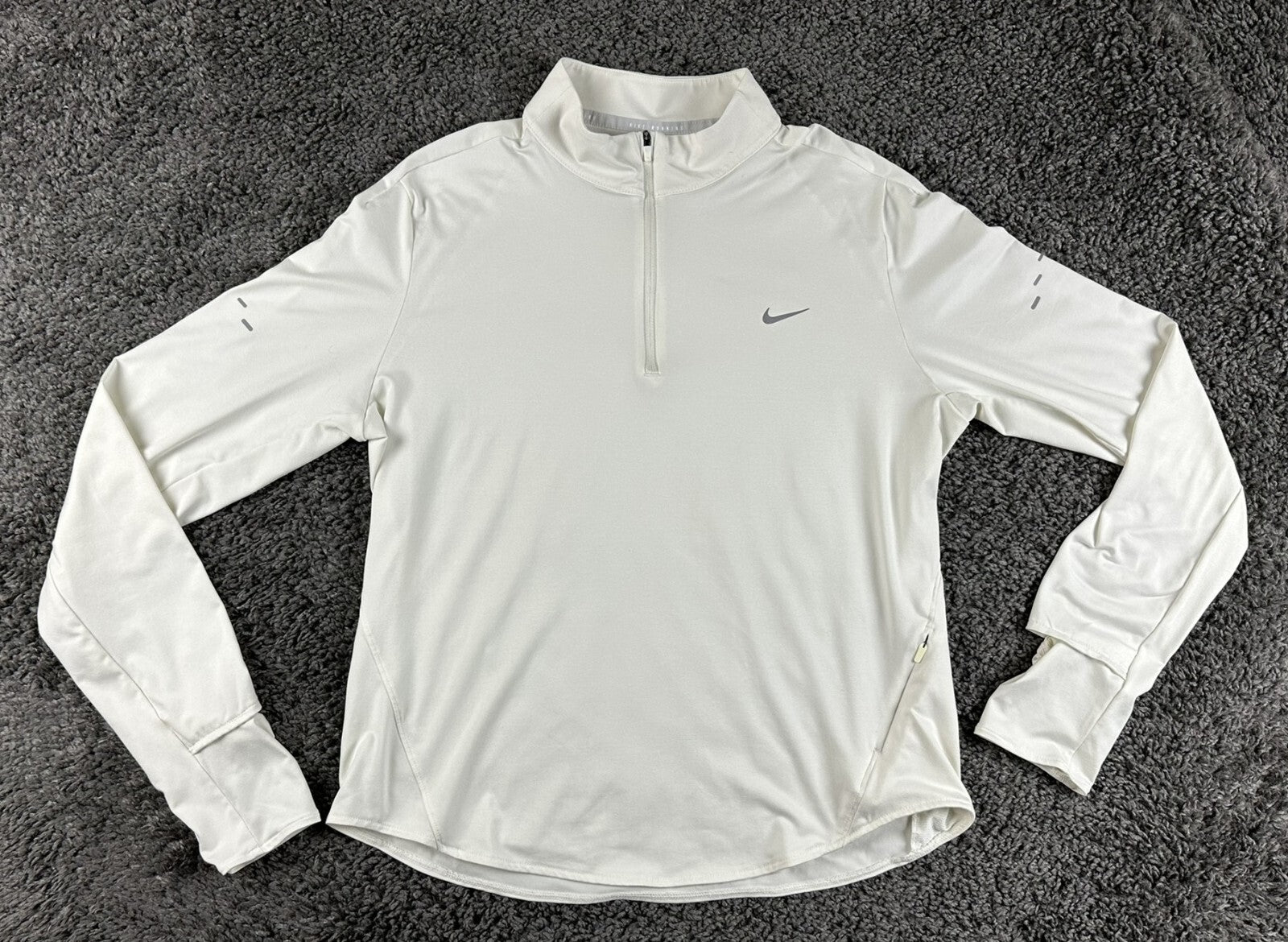 Nike Swift Dri-FIT UV 1/4 Zip Running Top Women White Long Sleeve Thumbholes L