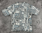Vintage 90s KY'S Mens M Blue Tapa Print Short Sleeve Hawaiian Aloha Shirt