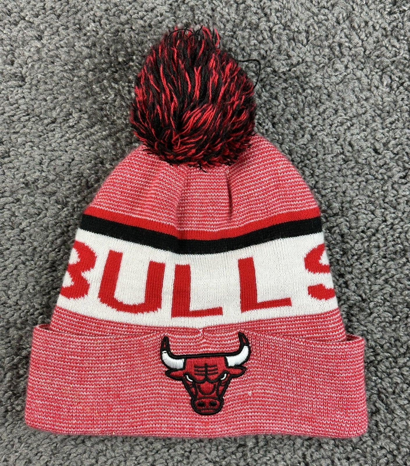Chicago Bulls NBA Cuffed Knit Beanie Pom Knit Hat Red Ultra Game OSFM One Size