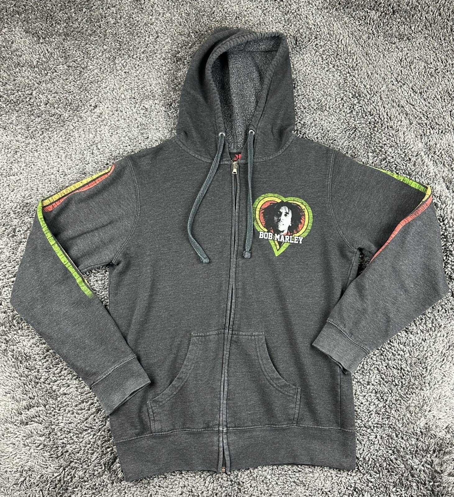 Bob Marley Zion Rootswear One Love Full Zip Hoodie Rasta Graphic Sweatshirt Sz M