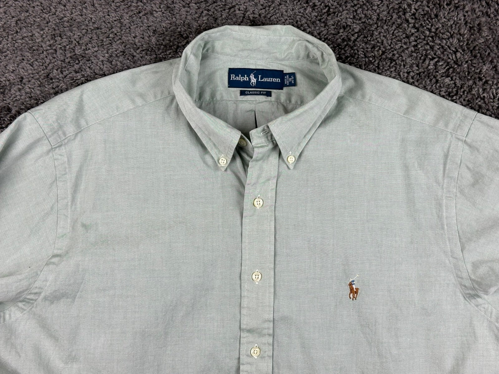Vintage Polo Ralph Lauren Shirt Mens Classic Fit Sage Green LS Sz 18 36/37