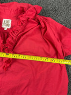 A Shirt Thing Celine Womens P Petite Small Red Cotton Ruffle V-Neck Blouse Top