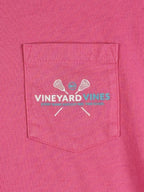 Vineyard Vines Womens S Pink Lacrosse Graphic Long Sleeve Pocket T-Shirt