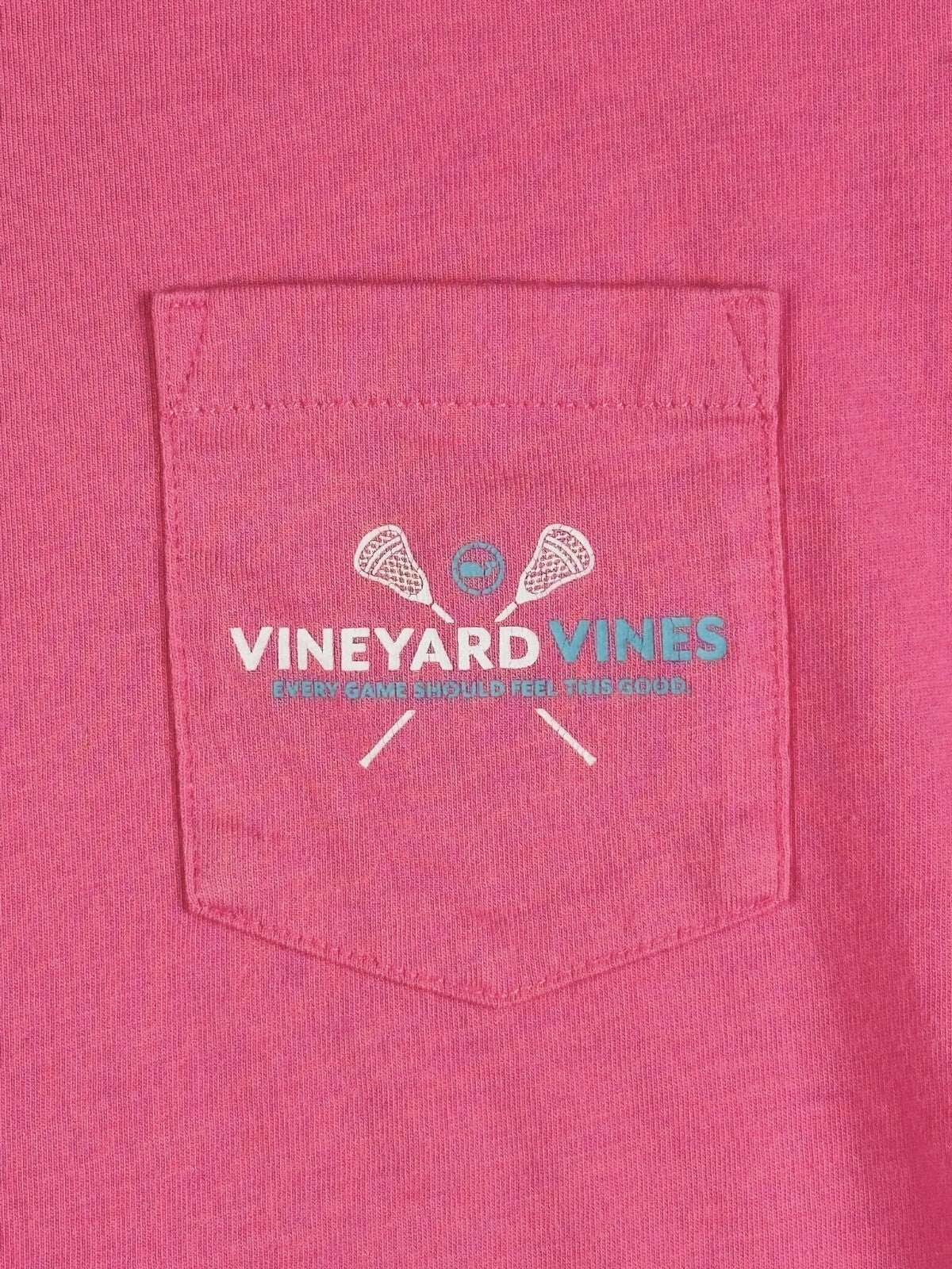 Vineyard Vines Womens S Pink Lacrosse Graphic Long Sleeve Pocket T-Shirt