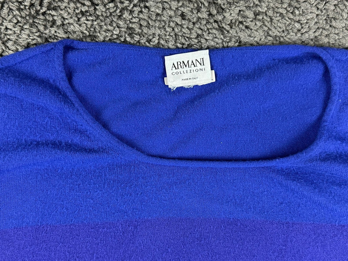 Armani Collezioni Womens Medium Blue Black Crewneck Knit Sweater Italy