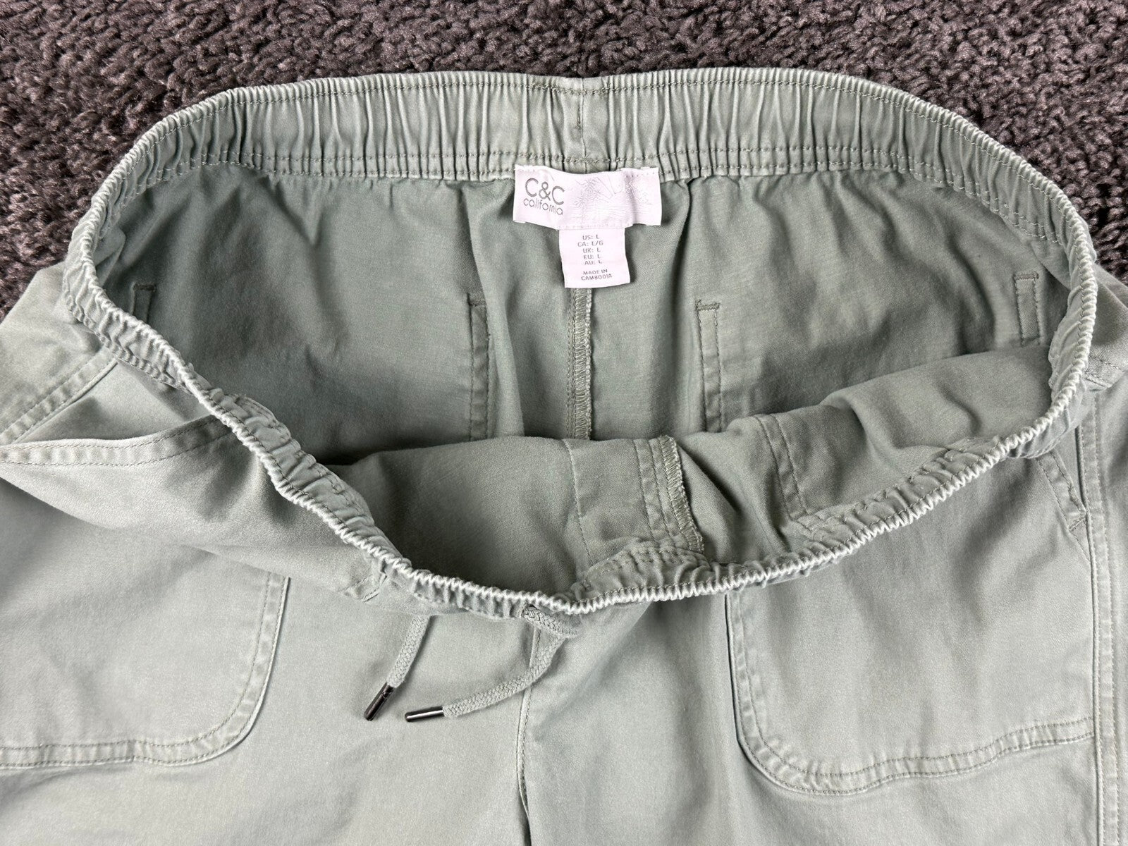 C&C California Women Jogger Pants Sage Green Elastic Waist Drawstring Size L